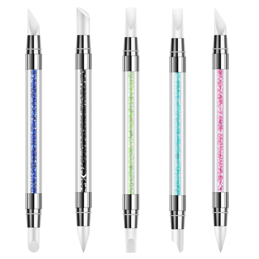 Silicone Nail Art Sculpture Pens, 5Pcs Set with Crystal Rhinestones for Professional and Home Nail Artistry