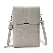 (Gray) Women\'s Belt Buckle Bag Cover Type Women\'s Bag Crocodile Purse Multifunctional Mini Phone Bag Tw