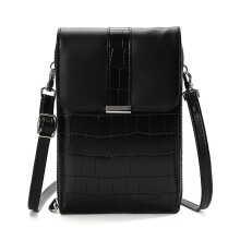 (Black) Women\'s Belt Buckle Bag Cover Type Women\'s Bag Crocodile Purse Multifunctional Mini Phone Bag Tw