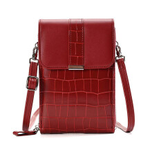 (Red) Women\'s Belt Buckle Bag Cover Type Women\'s Bag Crocodile Purse Multifunctional Mini Phone Bag Tw