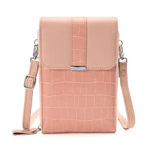 (Pink) Women\'s Belt Buckle Bag Cover Type Women\'s Bag Crocodile Purse Multifunctional Mini Phone Bag Tw