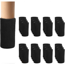 32pcs Black Furniture Leg Socks Knitted Chair Leg Floor Protectors Double Thickness High Elastic Tw