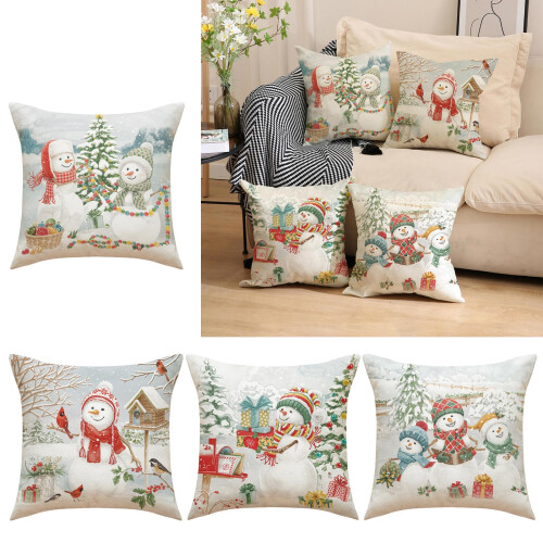 4PCS Linen Pillow Covers Snowman Paint Decorative-Style 2 2