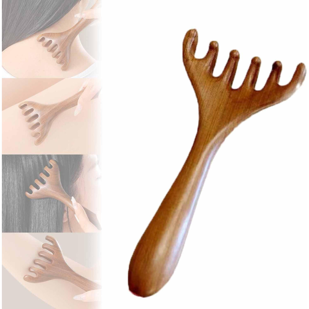 Wooden Scalp Massage Comb, Six Claw Meridian Style A, Handheld WideTooth Massager For Hair Care And Stress Relief