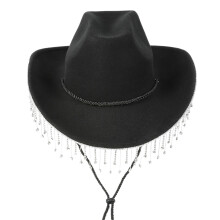 Chapeau de Cowboy Ă franges en strass, chapeau de Cowboy Ă -Noir