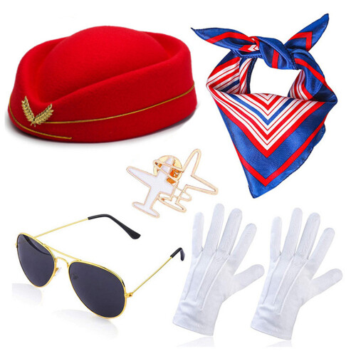 Chapeau d'agent de bord,-Ensemble de 5 pièces point rouge