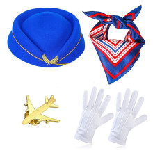 Chapeau d'agent de bord, écharpe,-4 pièces de chapeau bleu