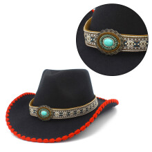 Chapeau de cowboy Fedoras à larges bords, chapeau de cowboy-Noir