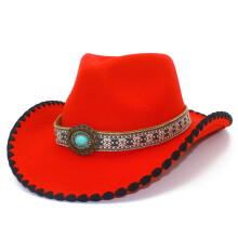 Fedoras Chapeau de Cowboy Noir à Large Bord Habillé-Rouge
