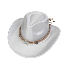 Chapeau de Cowboy occidental pour adultes, chapeau-blanc argenté