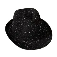 Chapeau Fedoras à paillettes de Mardi Gras, chapeau Trilby-Noir