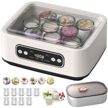 Automatic Yogurt Maker with Smart Temperature Control, 9 Glass Jars, 1.6L Stainless Steel Pot for Home