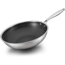 Stainless Steel Nonstick Wok Honeycomb Hexagon Cookware Flat Bottom Induction Compatible 36 Cm Pot Diameter