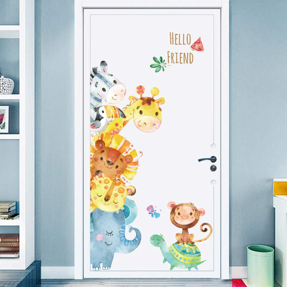 Watercolor Jungle Animal Wall Decals, Welcome Animal Wall Sticker Non-Toxic Waterproof For Baby Nursery Playroom Decor, 9.8"27.5" Per Sheet