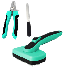 Kit de Higiene e Cuidados com Animais de Estimação: Cortador de Unhas Resistente com Trava de Segurança, Escova Autolimpante para Remoção de