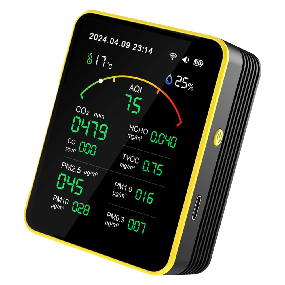 Black/Yellow Air Pollution Meter Multifunctional Air Detector For Home Co2 Pm2.5 Tvoc Testing Meter And