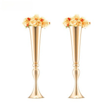2 Stuks 56 cm/22,05" Hoge Franse Gouden Metalen Trompetbloemvazen voor Bruiloften