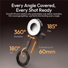 ML05 MagLock Fill Light Bi-Color Video Light Desktop Stand for 17 16 15 IOS Android for Vlog Livestreaming Black