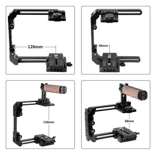 Universal Adjustable Camera Cage with  Quick Release Baseplate Wooden Handle for 1