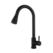 Kitchen Faucet TwoFunction SingleHandle PullOut Mixer Hot Cold Water DeckMounted 360 Rotation Black XL