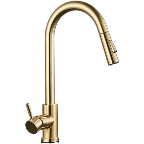Kitchen Faucet TwoFunction SingleHandle PullOut DeckMounted Shower Mixer 360 Rotation Hot Cold Black Size S 1
