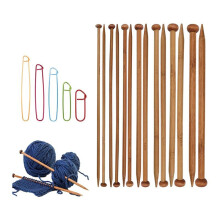 7 Paar Bambus-Stricknadel-Set, Bambus Natur, Lange Holzstricknadeln, Einspitzige Gerade Holznadeln