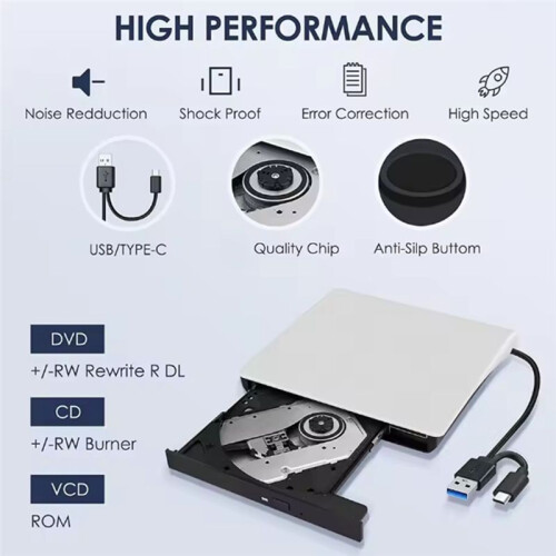 USB3.0 Type-C External CD DVD RW Drive Burner Portable DVD Player Reader Optical Drives 1