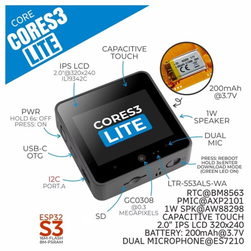 CoreS3 Lite Programmable Internet of Things IoT Controller ESP32S3 LoT Development Controller 1