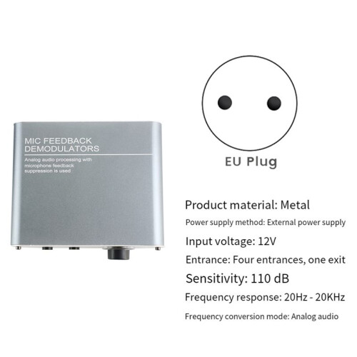 4 Channels Microphone Anti-Howling Device, Front Stage Effector,Suppressor Frequency Shift Equalizer Gray EU Plug 1