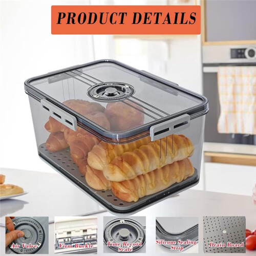 Bread Box with Lid for Kitchen Counter, 10L Airtight Loaf Bread Storage Container  Recording Bread Keeper 2