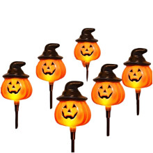 6-Pack Solar Powered Jack O Lamp Post String Lights - Orange Halloween Trail Decorations Outdoor Halloween Yard Display