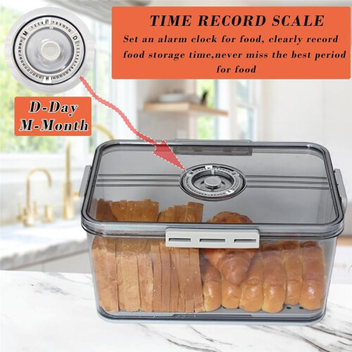 Bread Box with Lid for Kitchen Counter, 10L Airtight Loaf Bread Storage Container  Recording Bread Keeper 1