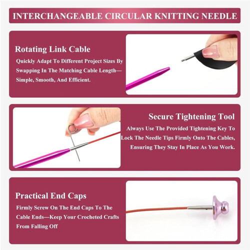 13 Pairs Interchangeable Circular Knitting Needles Set,3.0mm-10.0mm,Aluminum ,for Knitting Projects,Beginner 2