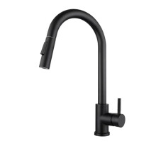 Kitchen Faucet TwoFunction SingleHandle PullOut DeckMounted Shower Mixer 360 Rotation Hot Cold Black Size S
