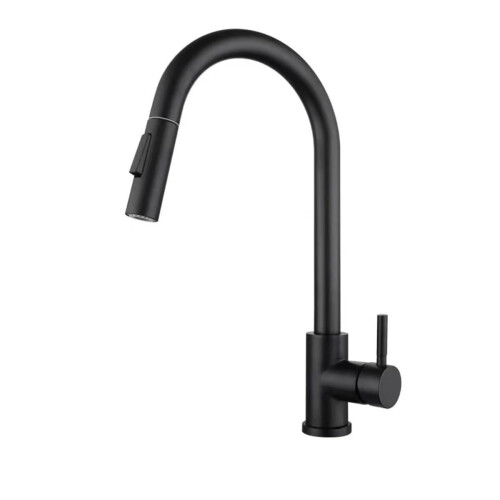 Kitchen Faucet TwoFunction SingleHandle PullOut DeckMounted Shower Mixer 360 Rotation Hot Cold Black Size S