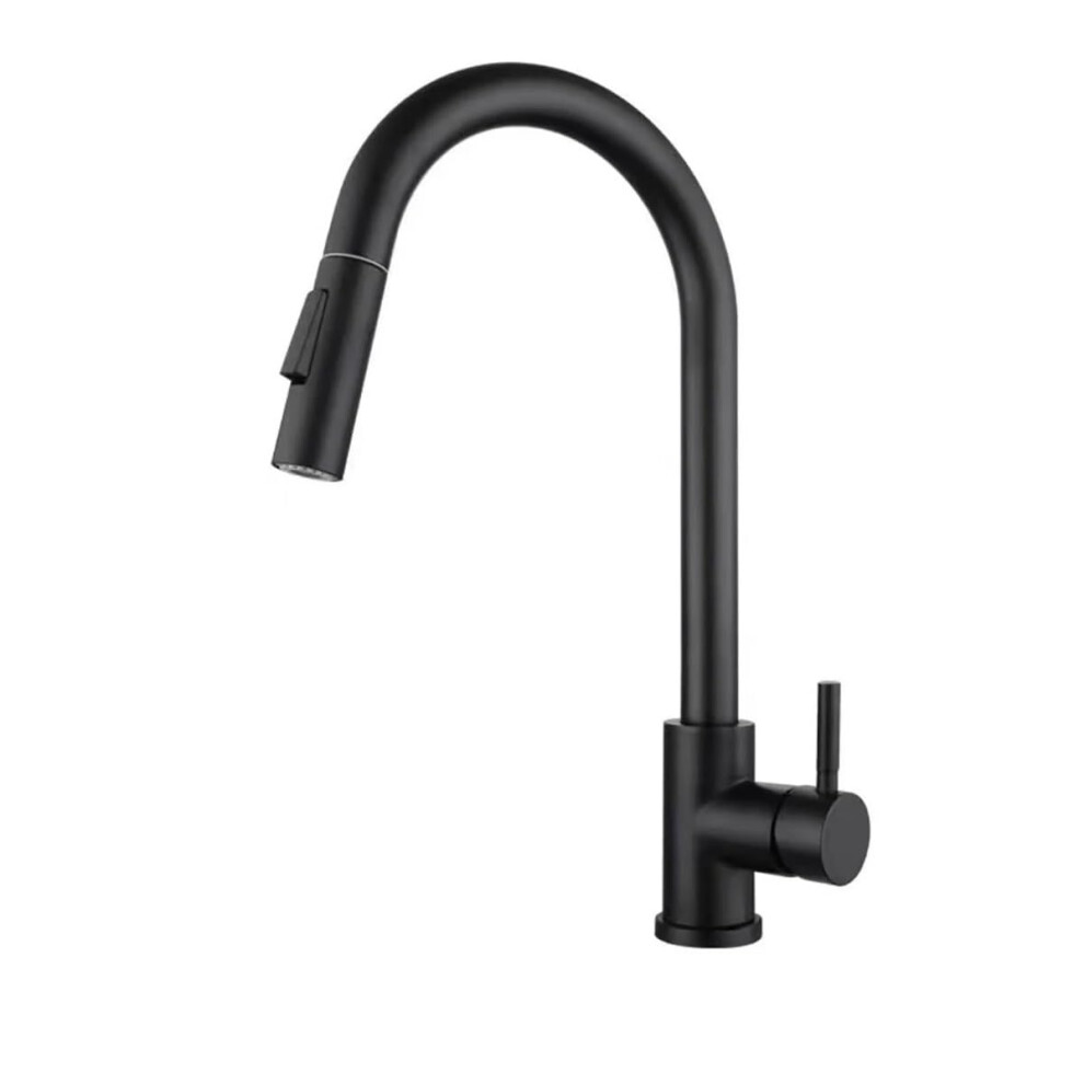 Kitchen Faucet Twofunction Singlehandle Pullout Deckmounted Shower Mixer 360 Rotation Hot Cold Black Size S 9189345279638