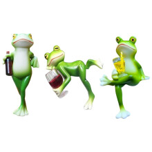 3 St. Växtdekorationer för Krukor, Rolig Drinkminiatyrgroda, Grodstaty Trädgårdsdekor Gräsmatta Ornament
