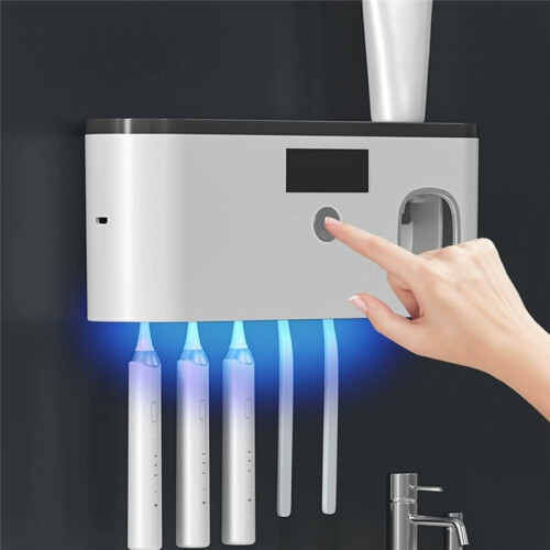 USB Rechargeable Toothbrush Disinfect Holder Automatic Toothpaste Dispenser Wall Mounted Toothbrush Storage Box Rack 2