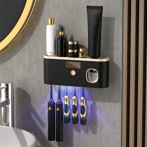 USB Rechargeable Toothbrush Disinfect Holder Automatic Toothpaste Dispenser Wall Mounted Toothbrush Storage Rack 2