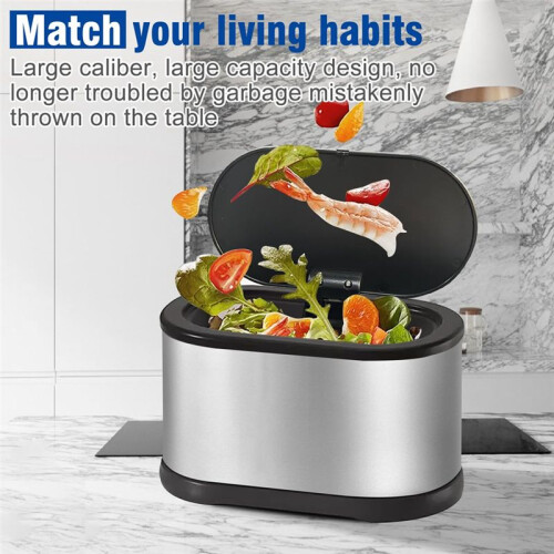 Trash Can with Lid, 4L Small Kitchen Compost Bin Countertop Trash Can, Stainless Steel  Garbage Can Silver
