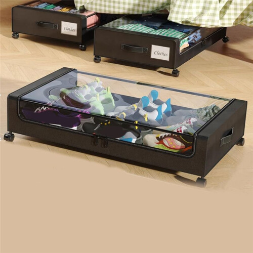Under Bed Storage with Wheels,2-Pack Under Bed Storage Containers with Lids Rolling Under Bed Drawer for Clothes,Shoes,B 1