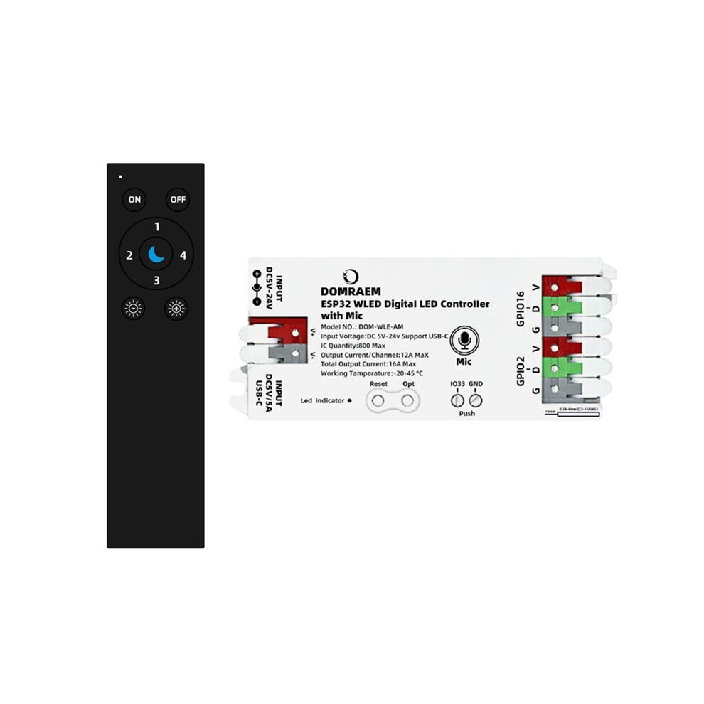 Domraem Esp32 Wled Led Controller Built In Microphone Download App Control Ws2811 Ws2812 Sk6812 Rf Remote 4713298669366