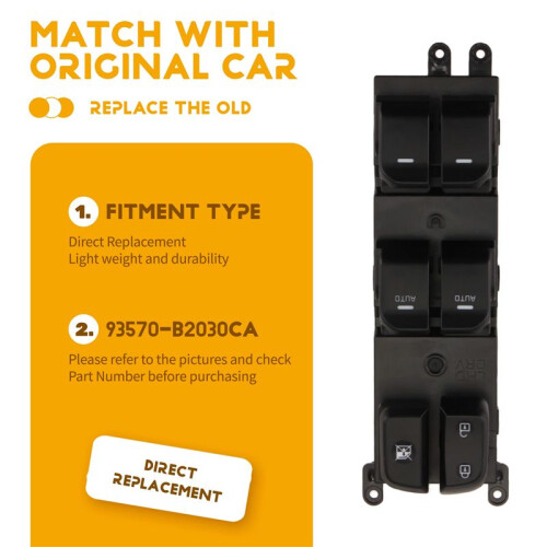 New 2 AUTO Front Left Power Window Main Control  Regulator Button for  SOUL 2014-2019 93570B2030CA 93570B2040CA 2