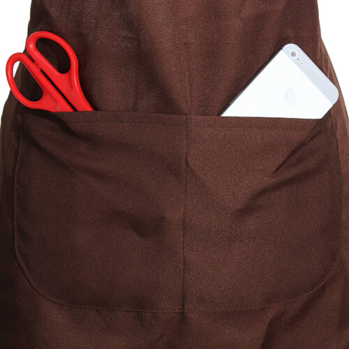 2X Plain Apron Front Pocket for Butchers Chefs Kitchen Cooking  Baking Waiter - Brown 2