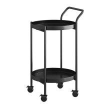 Round Metal Bar Cart with Wheels, 360 Rotating Beverage Trolley with Raised Edge Countertop