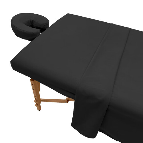 Black Massage Table Sheets Set with Breathable Polyester Bed Cover and Pillowcase, Universal Fit