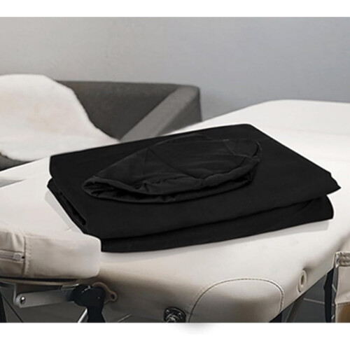 Black Massage Table Sheets Set with Breathable Polyester Bed Cover and Pillowcase, Universal Fit 2