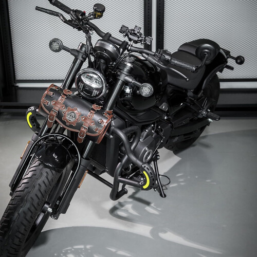 Motorcycle Handlebar and Front Fork PU Leather Tool Bag Saddlebag, Easy Install, Punk Style 1