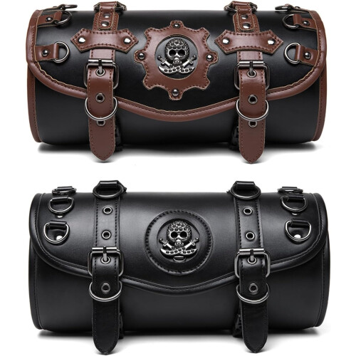 Motorcycle Handlebar and Front Fork PU Leather Tool Bag Saddlebag, Easy Install, Punk Style 2