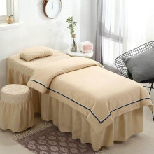 Massage Table Sheets Set with Side Pocket, Solid Color Spa Bed Skirt Cover 70x185cm, 4 Pcs